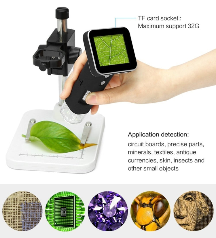 500X Zoom Magnifier 3MP Image Sensor USB Digital Microscope with 2.5 inch Screen & 8 LED & Professional Stand, Support TF Card - free shipping - PMC Jewellery - Order now!