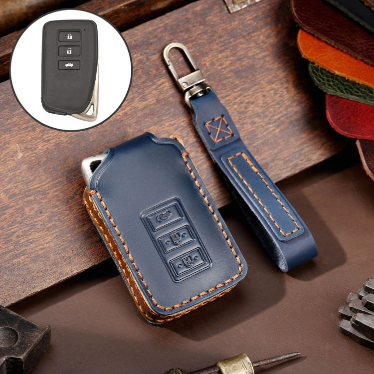 For Lexus 3-button Hallmo Car Cowhide Leather Key Protective Cover Key Case(Blue) - Car Key Cases by Hallmo | Online Shopping South Africa | PMC TechLife | Buy Now Pay Later Mobicred