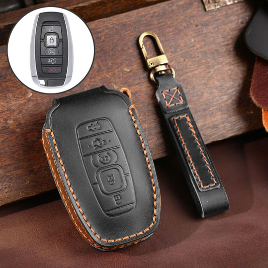 For Lincoln Hallmo Car Cowhide Leather Key Protective Cover Key Case(Black) - Car Key Cases by Hallmo | Online Shopping South Africa | PMC Jewellery | Buy Now Pay Later Mobicred