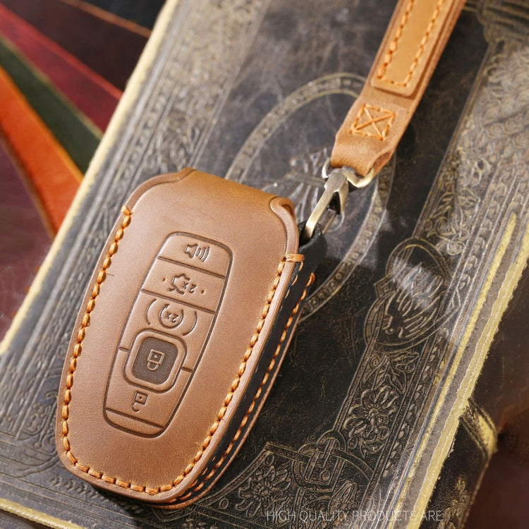 For Lincoln Hallmo Car Cowhide Leather Key Protective Cover Key Case(Black) - Car Key Cases by Hallmo | Online Shopping South Africa | PMC TechLife | Buy Now Pay Later Mobicred
