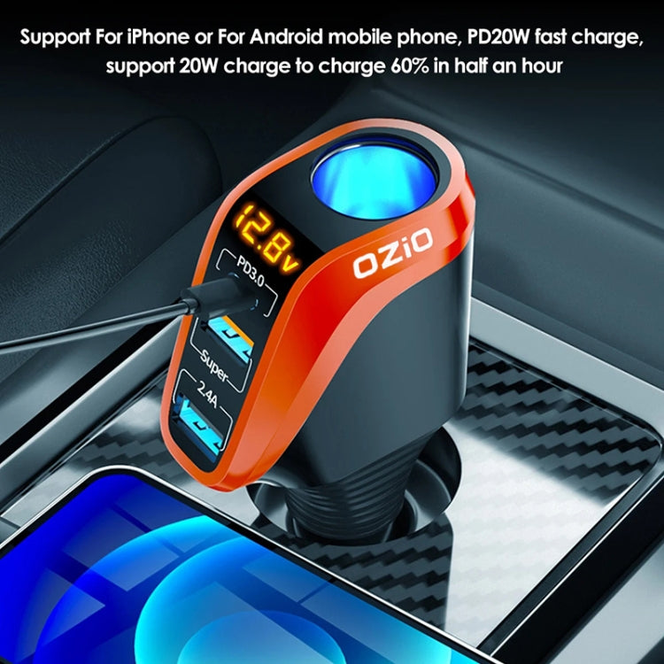 Ozio DY48TC 188W Type-C + USB Dual Port Multi-function Car Charger with Cigarette Lighter (Orange) - Car Charger by ozio | Online Shopping South Africa | PMC Jewellery | Buy Now Pay Later Mobicred
