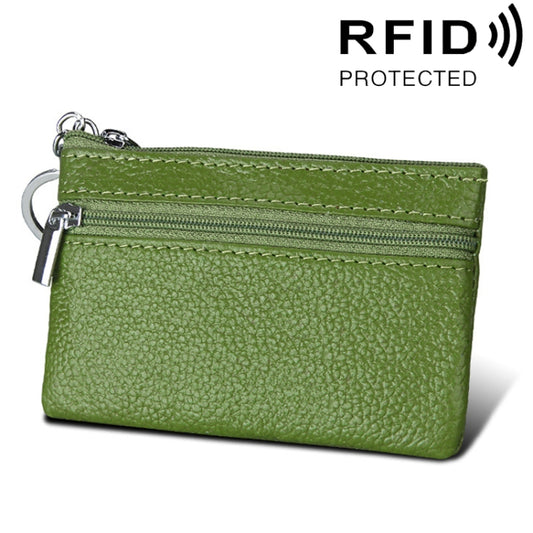 Cowhide Leather Zipper Solid Color Horizontal Card Holder Wallet RFID Blocking Coin Purse Card Bag Protect Case, Size: 11.4*7.4cm(Green) - Antimagnetic RFID Package by PMC Jewellery | Online Shopping South Africa | PMC Jewellery | Buy Now Pay Later Mobicred