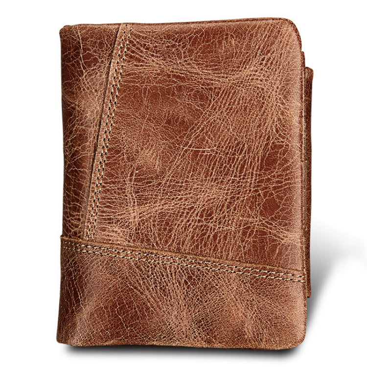 Genuine Cowhide Leather Crazy Horse Texture Zipper 3-folding Short Style Card Holder Wallet RFID Blocking Coin Purse Card Bag Protect Case for Men, Size: 12*9.5*4cm(Taupe) - Antimagnetic RFID Package by PMC Jewellery | Online Shopping South Africa | PMC Jewellery | Buy Now Pay Later Mobicred