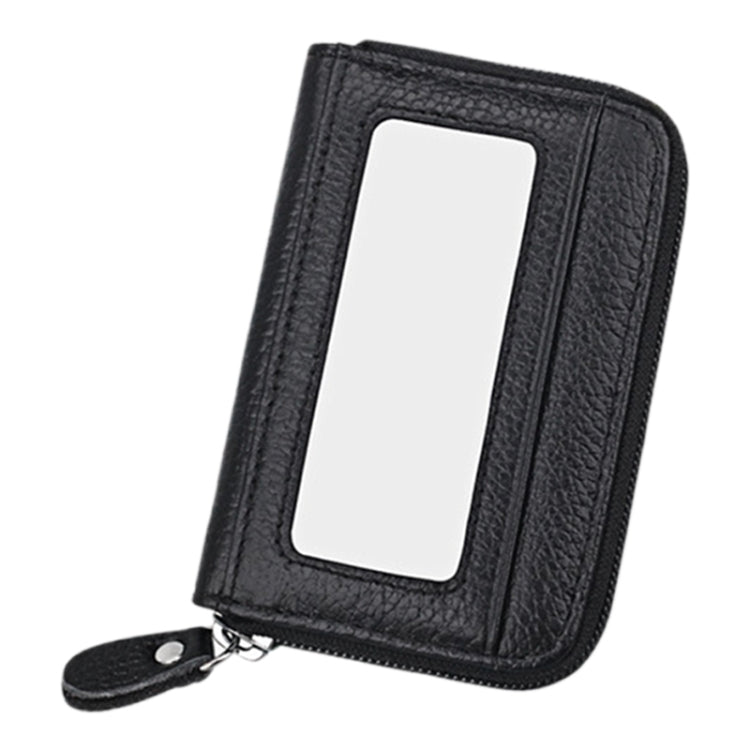 Genuine Cowhide Leather Solid Color Zipper Horizontal Card Holder Wallet RFID Blocking Card Bag Protect Case with 12 Card Slots, Size: 11.5*7.5cm(Black) - Antimagnetic RFID Package by PMC Jewellery | Online Shopping South Africa | PMC Jewellery | Buy Now Pay Later Mobicred