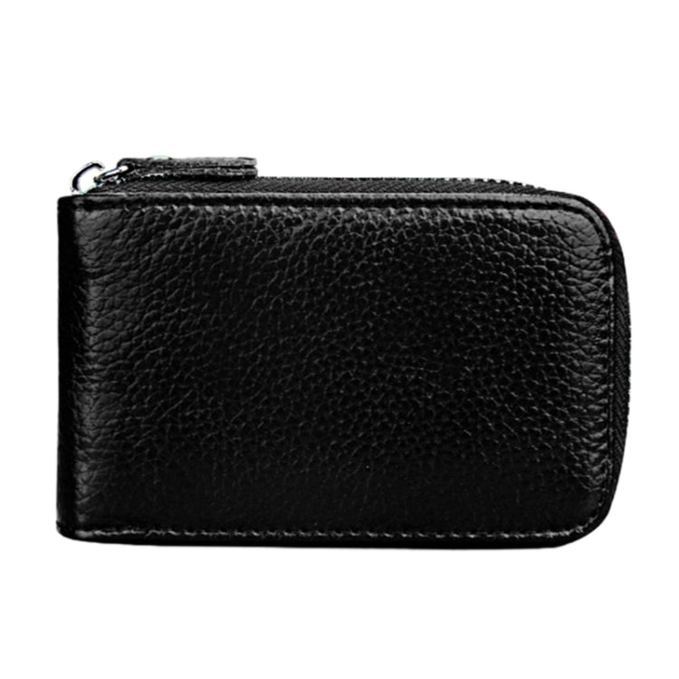 Genuine Cowhide Leather Solid Color Zipper Vertical Card Holder Wallet RFID Blocking Card Bag Protect Case with 12 Card Slots, Size: 11.5*7.5cm(Black) - Antimagnetic RFID Package by PMC Jewellery | Online Shopping South Africa | PMC Jewellery | Buy Now Pay Later Mobicred