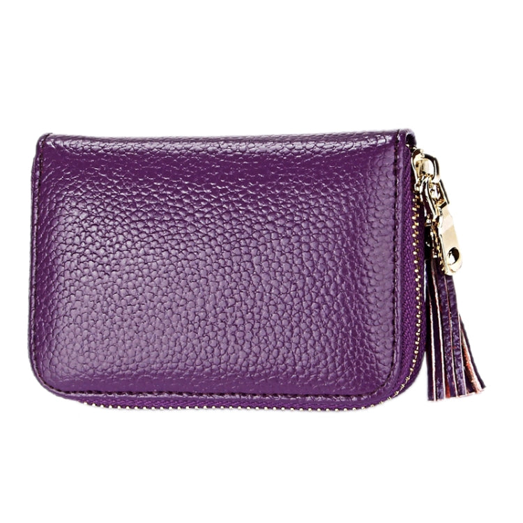 Genuine Cowhide Leather Solid Color Zipper Card Holder Wallet RFID Blocking Card Bag Protect Case Coin Purse with Tassel Pendant & 15 Card Slots for Women, Size: 11.1*7.6*3.5cm(Purple) - Antimagnetic RFID Package by PMC Jewellery | Online Shopping South Africa | PMC Jewellery | Buy Now Pay Later Mobicred