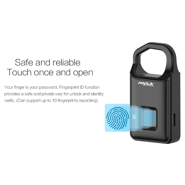 Anytek P4 3.7V Micro USB Charging Semiconductor Fingerprint Sensing Small Padlock - Padlocks by Anytek | Online Shopping South Africa | PMC Jewellery | Buy Now Pay Later Mobicred