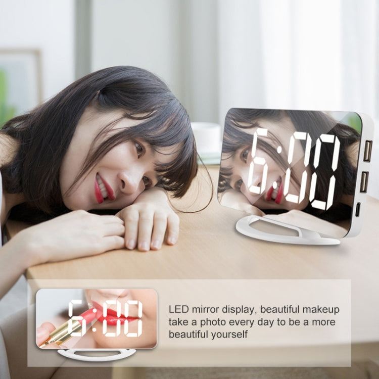 TS-8201-W Multifunctional LED Makeup Mirror Desk Clock Automatic Photosensitive Electronic Alarm (White) - Alarm Clocks by PMc TechLife | Online Shopping South Africa | PMc TechLife | Buy Now Pay Later Mobicred