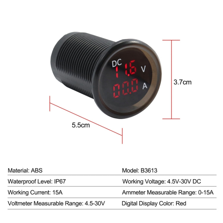 B3613  IP67 Waterproof Car Modification 4.5-30V Voltmeter + Ammeter - Tire Pressure Gauges by PMC TechLife | Online Shopping South Africa | PMC TechLife | Buy Now Pay Later Mobicred