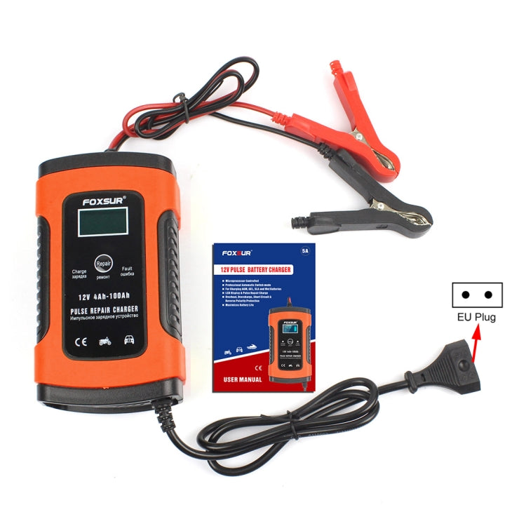FOXSUR 12V 6A Intelligent Universal Battery Charger for Car Motorcycle, Length: 55cm, EU Plug(Red) - Battery Charger by FOXSUR | Online Shopping South Africa | PMC TechLife | Buy Now Pay Later Mobicred
