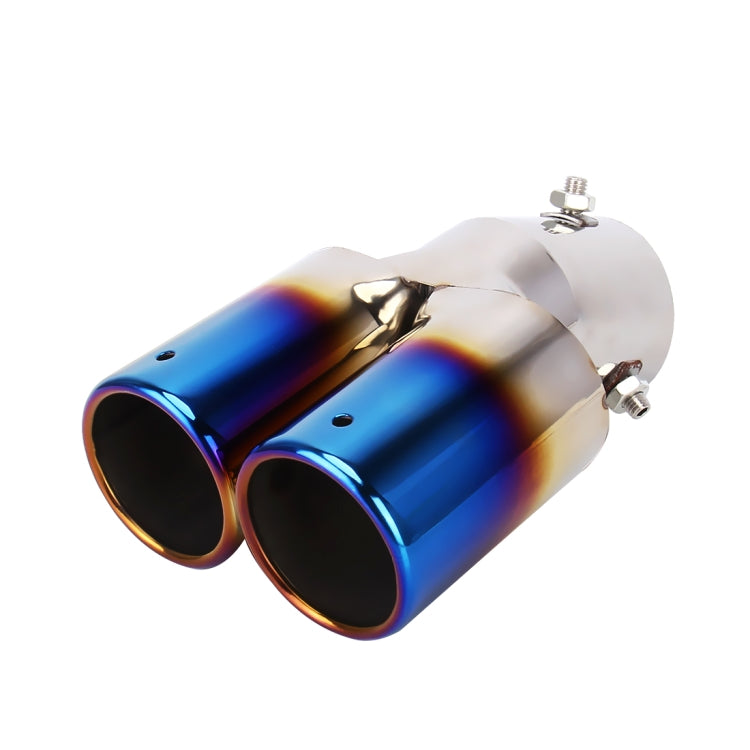 Universal Car Styling Stainless Steel Curved Double Outlets Exhaust Tail Muffler Tip Pipe(Blue) - Exhaust Pipes by PMC Jewellery | Online Shopping South Africa | PMC Jewellery