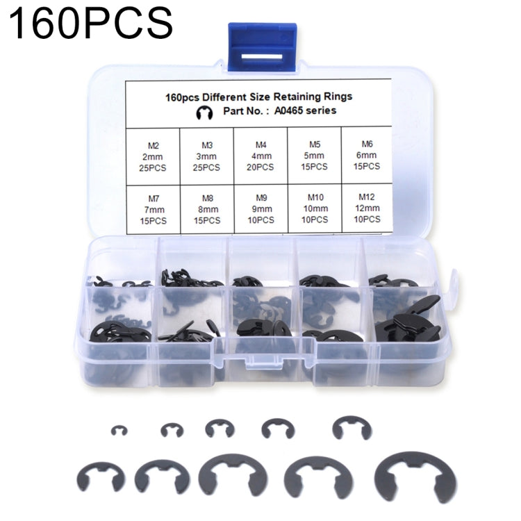 160 PCS Car E Shape Circlip Snap Ring Assortment Retaining Rings - Engine Fittings by PMC TechLife | Online Shopping South Africa | PMC TechLife | Buy Now Pay Later Mobicred