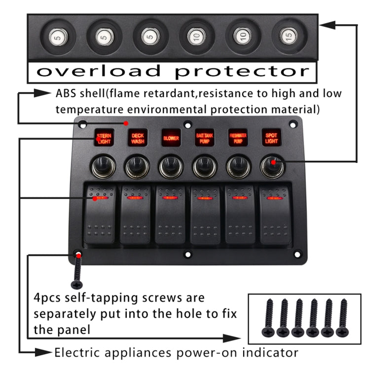 3Pin 6 Way Switches Combination Switch Panel with Light and Projector Lens for Car RV Marine Boat - Car Switches by PMC Jewellery | Online Shopping South Africa | PMC Jewellery