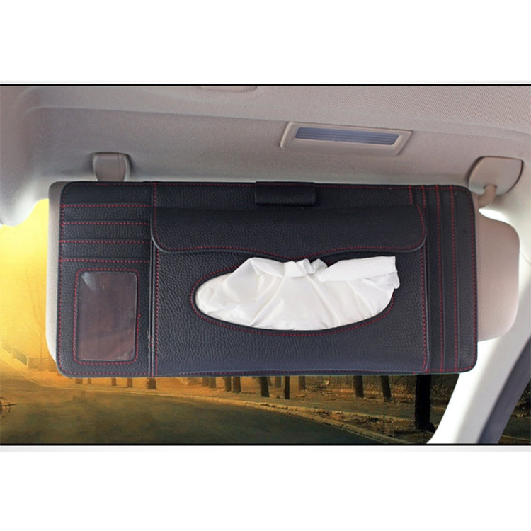 DERANFU 3 In 1 Lichee Texture Multi-function Car Hang Type Leather Towel Box with Card Slot & CD Slot(Black) - Tissue Boxes by PMC Jewellery | Online Shopping South Africa | PMC Jewellery | Buy Now Pay Later Mobicred