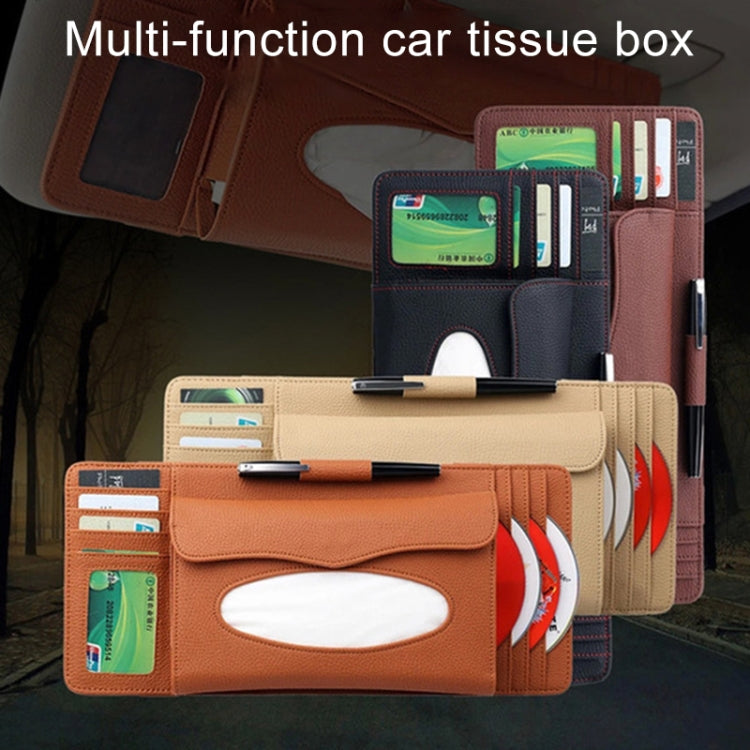 DERANFU 3 In 1 Lichee Texture Multi-function Car Hang Type Leather Towel Box with Card Slot & CD Slot(Black) - Tissue Boxes by PMC Jewellery | Online Shopping South Africa | PMC Jewellery | Buy Now Pay Later Mobicred