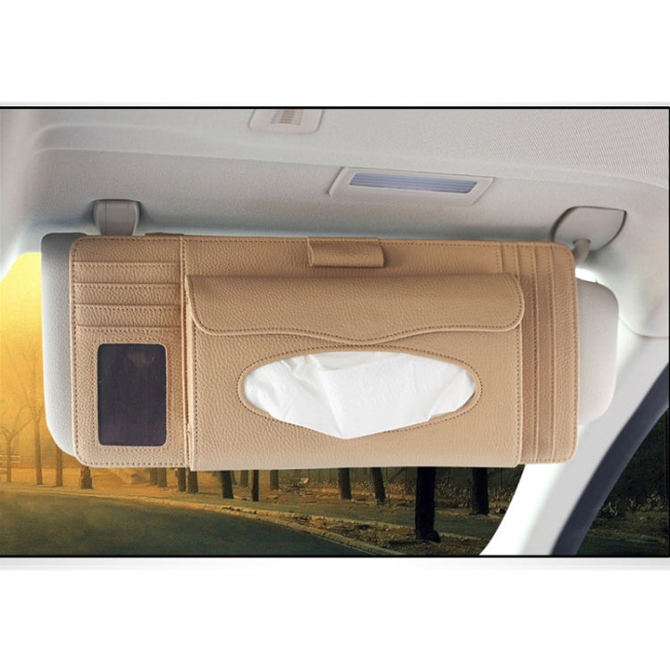DERANFU 3 In 1 Lichee Texture Multi-function Car Hang Type Leather Towel Box with Card Slot & CD Slot(Beige) - Tissue Boxes by PMC Jewellery | Online Shopping South Africa | PMC Jewellery | Buy Now Pay Later Mobicred