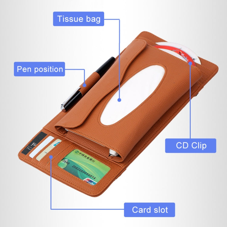 DERANFU 3 In 1 Lichee Texture Multi-function Car Hang Type Leather Towel Box with Card Slot & CD Slot(Brown) - Tissue Boxes by PMC Jewellery | Online Shopping South Africa | PMC Jewellery | Buy Now Pay Later Mobicred