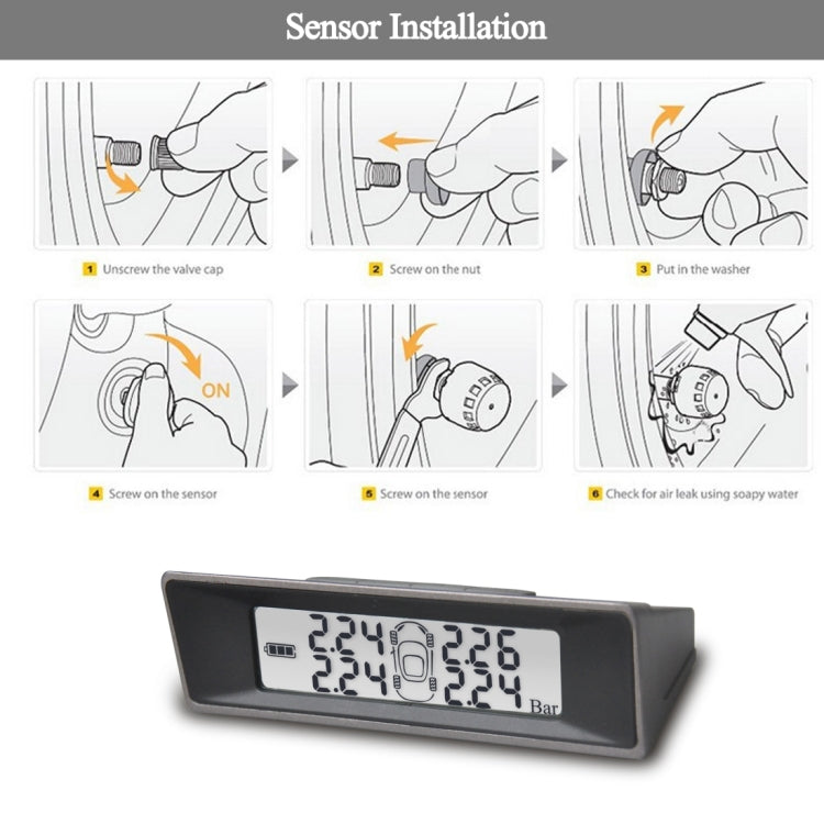 TPMS Car Auto Universal Tire Pressure Temperature Monitoring System USB Solar Power Monitor Wireless LCD Display 4 External Sensor Tire Pressure - Tire Pressure Gauges by PMC Jewellery | Online Shopping South Africa | PMC Jewellery