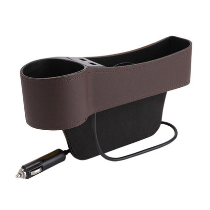 Car Multi-functional Driver Seat Console PU Leather Box Cigarette Lighter Charging Pocket Cup Holder Seat Gap Side Storage Box(Coffee) - Stowing Tidying by PMC Jewellery | Online Shopping South Africa | PMC Jewellery | Buy Now Pay Later Mobicred