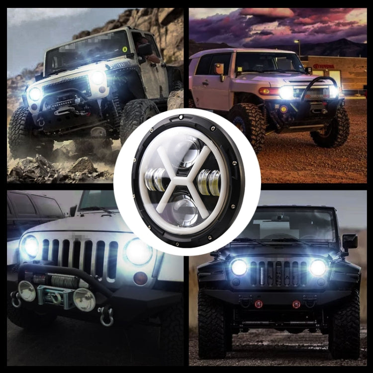 7 inch H4 DC 9V-30V 6000LM 6000K/3000K 55W IP67 4LED Lamp Beads Car Round Shape X LED Headlight Lamps for Jeep Wrangler, with Angel Eye - Work Lights by PMC Jewellery | Online Shopping South Africa | PMC Jewellery | Buy Now Pay Later Mobicred