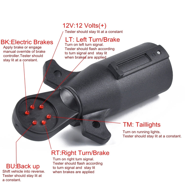 12V 7-Way Blade Trailer Light Wiring Circuit Tester Round Adapter 7 Pin US Plug Signal Tester - Electronic Test by PMC TechLife | Online Shopping South Africa | PMC TechLife | Buy Now Pay Later Mobicred