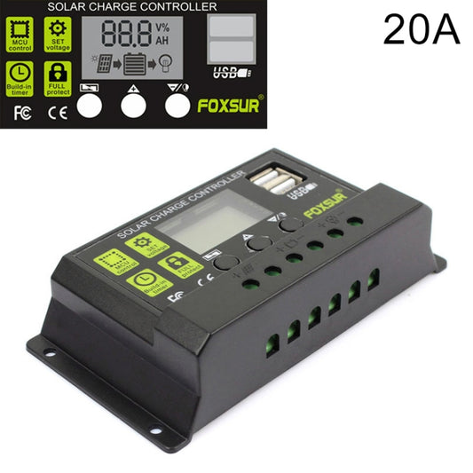 FOXSUR 20A Solar Charge Controller 12V / 24V Automatic Identification Controller - Others by PMC Jewellery | Online Shopping South Africa | PMC Jewellery | Buy Now Pay Later Mobicred