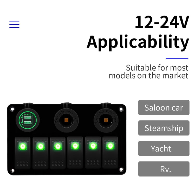 Multi-functional Combination Switch Panel 12V / 24V 6 Way Switches + Dual USB Charger for Car RV Marine Boat (Red Light) - Car Switches by PMC Jewellery | Online Shopping South Africa | PMC Jewellery | Buy Now Pay Later Mobicred