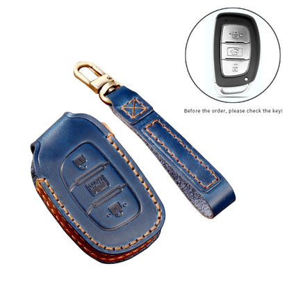 Hallmo Car Cowhide Leather Key Protective Cover Key Case for Hyundai IX35 A Style(Blue) - Car Key Cases by Hallmo | Online Shopping South Africa | PMC Jewellery | Buy Now Pay Later Mobicred