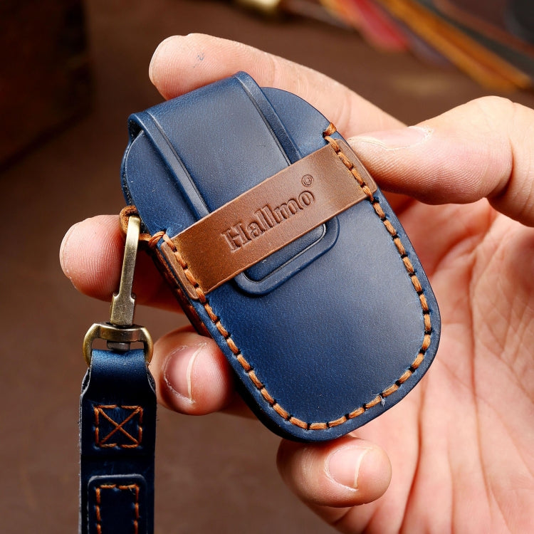 Hallmo Car Cowhide Leather Key Protective Cover Key Case for Hyundai IX35 A Style(Blue) - Car Key Cases by Hallmo | Online Shopping South Africa | PMC TechLife | Buy Now Pay Later Mobicred