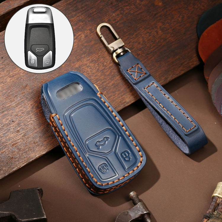 Hallmo Car Cowhide Leather Key Protective Cover Key Case for Audi A6L / A8L / A4 / A7 / A5 A Style(Blue) - Car Key Cases by PMC TechLife | Online Shopping South Africa | PMC TechLife