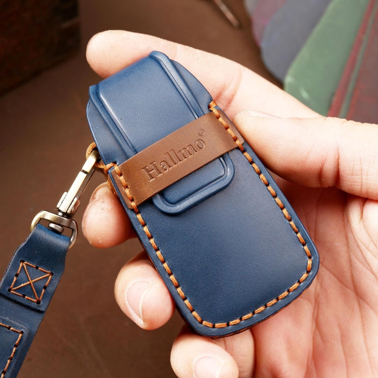 Hallmo Car Cowhide Leather Key Protective Cover Key Case for Audi A6L / A8L / A4 / A7 / A5 B Style(Blue) - Car Key Cases by Hallmo | Online Shopping South Africa | PMC TechLife | Buy Now Pay Later Mobicred