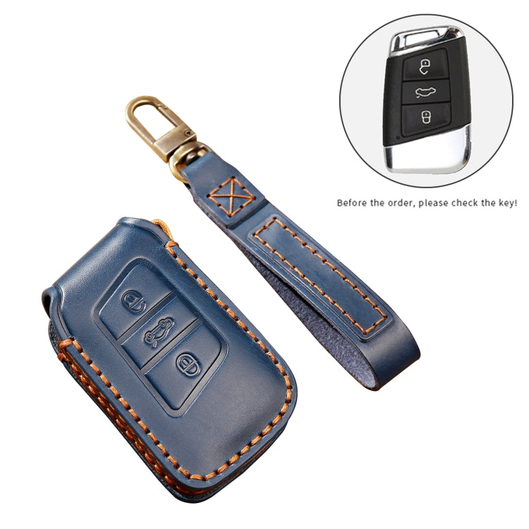 Hallmo Car Cowhide Leather Key Protective Cover Key Case for Volkswagen Lavida A Style(Blue) - free shipping - PMC TechLife - Order now!