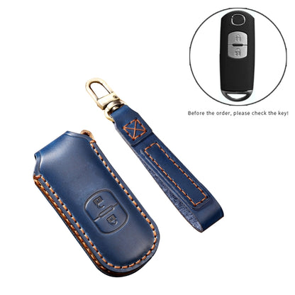 Hallmo Car Cowhide Leather Key Protective Cover Key Case for Mazda Axela 2-button(Blue) - Car Key Cases by Hallmo | Online Shopping South Africa | PMC Jewellery | Buy Now Pay Later Mobicred