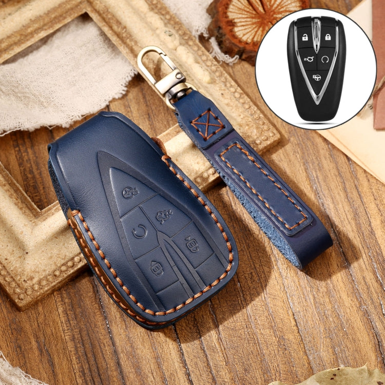 Hallmo Car Cowhide Leather Key Protective Cover Key Case for Changan CS75 Plus(Blue) - Car Key Cases by Hallmo | Online Shopping South Africa | PMC Jewellery | Buy Now Pay Later Mobicred