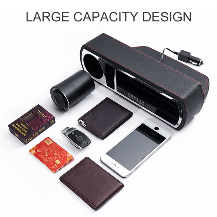 Car Multi-functional Wireless Fast Charge Console PU Leather Box Cup Holder Seat Gap Side Storage Box (Brown) - Stowing Tidying by PMC TechLife | Online Shopping South Africa | PMC TechLife | Buy Now Pay Later Mobicred