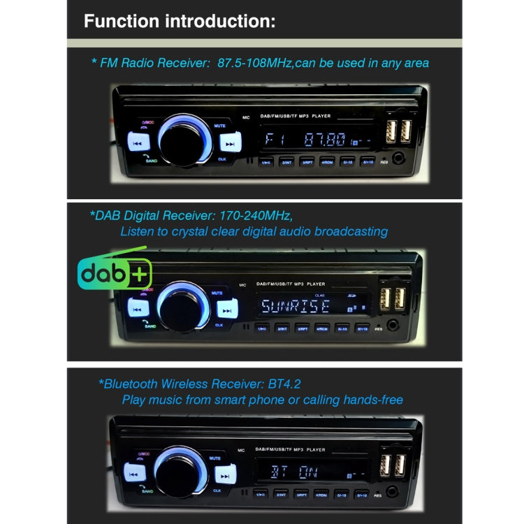 1-Din Car DAB Radio Player Stereo System FM Receiver, Support Bluetooth & U Disk & MP3 & TF Card - Car MP3 & MP4 & MP5 by PMC Jewellery | Online Shopping South Africa | PMC Jewellery | Buy Now Pay Later Mobicred