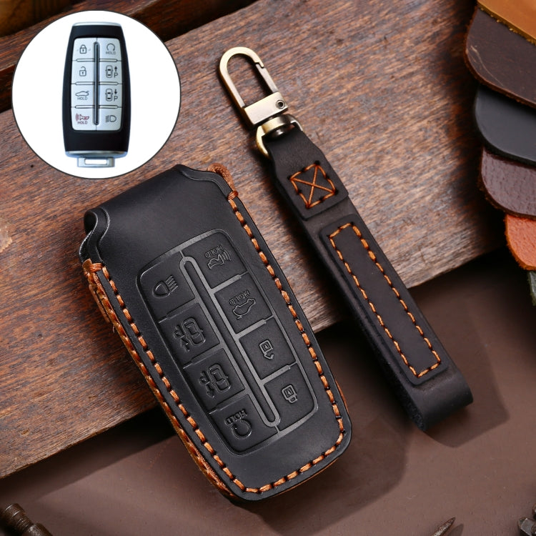 Hallmo Car Cowhide Leather Key Protective Cover Key Case for Hyundai Rohens Genesis 8-button(Black) - Car Key Cases by Hallmo | Online Shopping South Africa | PMC TechLife | Buy Now Pay Later Mobicred