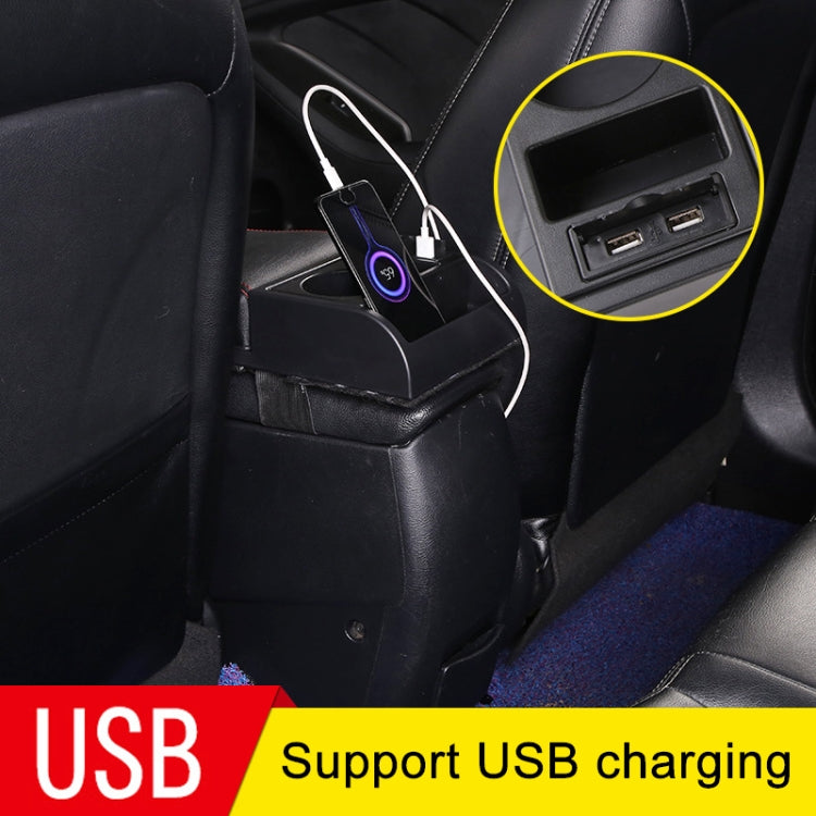 Car Multi-functional Dual USB Armrest Box Booster Pad, Microfiber Leather Straight Type (Black) - Seat Accessories by PMC TechLife | Online Shopping South Africa | PMC TechLife | Buy Now Pay Later Mobicred