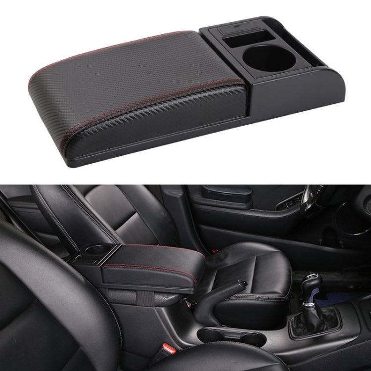 Car Multi-functional Dual USB Armrest Box Booster Pad, Carbon Fiber Leather Straight Type (Black Red) - Seat Accessories by PMC TechLife | Online Shopping South Africa | PMC TechLife | Buy Now Pay Later Mobicred