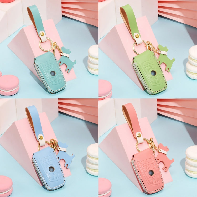 Hallmo Car Female Style Cowhide Leather Key Protective Cover for BMW, A Type(Sky Blue) - Car Key Cases by Hallmo | Online Shopping South Africa | PMC Jewellery | Buy Now Pay Later Mobicred