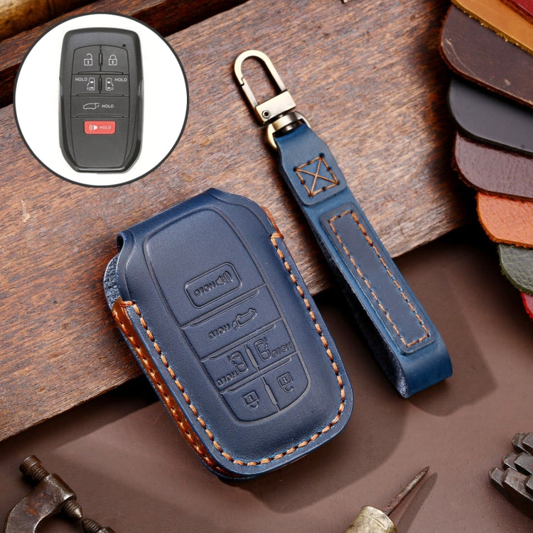 Hallmo Car Genuine Leather Key Protective Cover for Toyota Sienna 6-button(Blue) - Car Key Cases by Hallmo | Online Shopping South Africa | PMC Jewellery | Buy Now Pay Later Mobicred