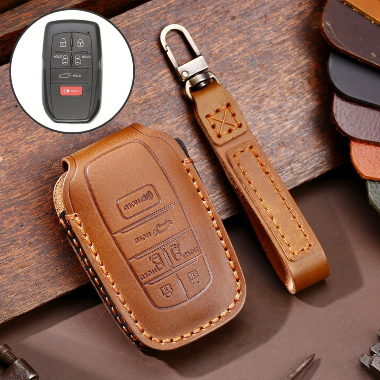 Hallmo Car Genuine Leather Key Protective Cover for Toyota Sienna 6-button(Brown) - Car Key Cases by Hallmo | Online Shopping South Africa | PMC Jewellery | Buy Now Pay Later Mobicred
