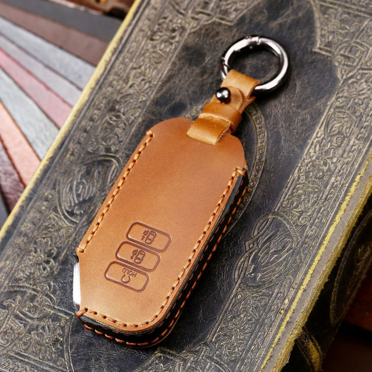 Hallmo Car Cowhide Leather Key Protective Cover for KIA(Black) - Car Key Cases by Hallmo | Online Shopping South Africa | PMC TechLife | Buy Now Pay Later Mobicred