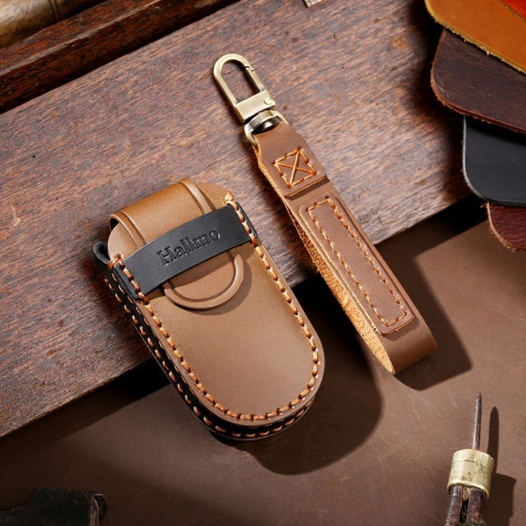 Hallmo Car Genuine Leather Key Protective Cover for Jeep Compass 5-button(Brown) - Car Key Cases by Hallmo | Online Shopping South Africa | PMC TechLife | Buy Now Pay Later Mobicred