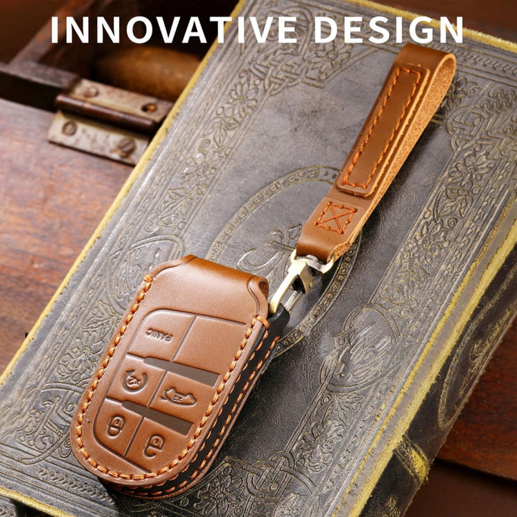 Hallmo Car Genuine Leather Key Protective Cover for Jeep Compass 5-button(Brown) - Car Key Cases by Hallmo | Online Shopping South Africa | PMC TechLife | Buy Now Pay Later Mobicred