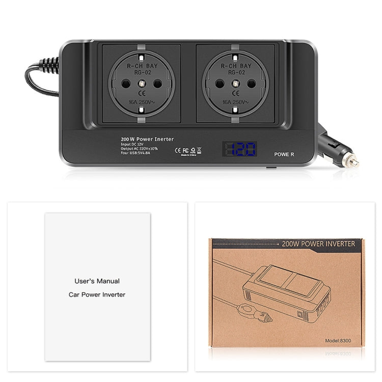 DC12V 200W AC220V Car Smart Multi-functional Digital Display Inverter, EU Plug -  by PMC TechLife | Online Shopping South Africa | PMC TechLife | Buy Now Pay Later Mobicred