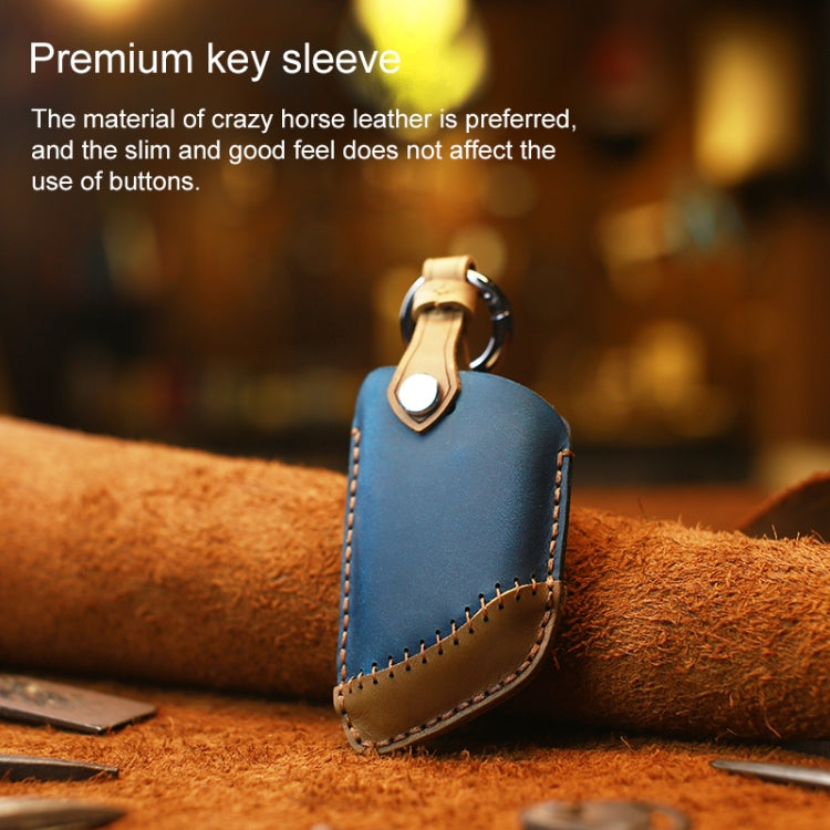 For BMW Blade Style Car Cowhide Leather Key Protective Cover Key Case, Two Keys Version (Blue) - Car Key Cases by PMC Jewellery | Online Shopping South Africa | PMC Jewellery | Buy Now Pay Later Mobicred