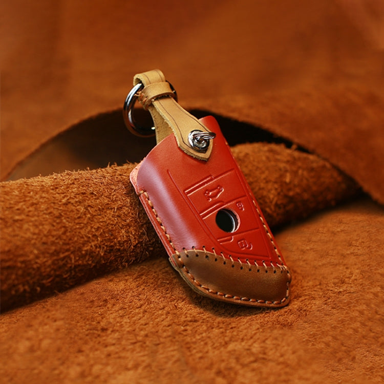 For BMW Blade Style Car Cowhide Leather Key Protective Cover Key Case, Two Keys Version (Red) - Car Key Cases by PMC Jewellery | Online Shopping South Africa | PMC Jewellery | Buy Now Pay Later Mobicred