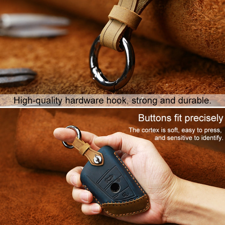 For BMW Blade Style Car Cowhide Leather Key Protective Cover Key Case, Three Keys Version (Red) - free shipping - PMC Jewellery - Order now!
