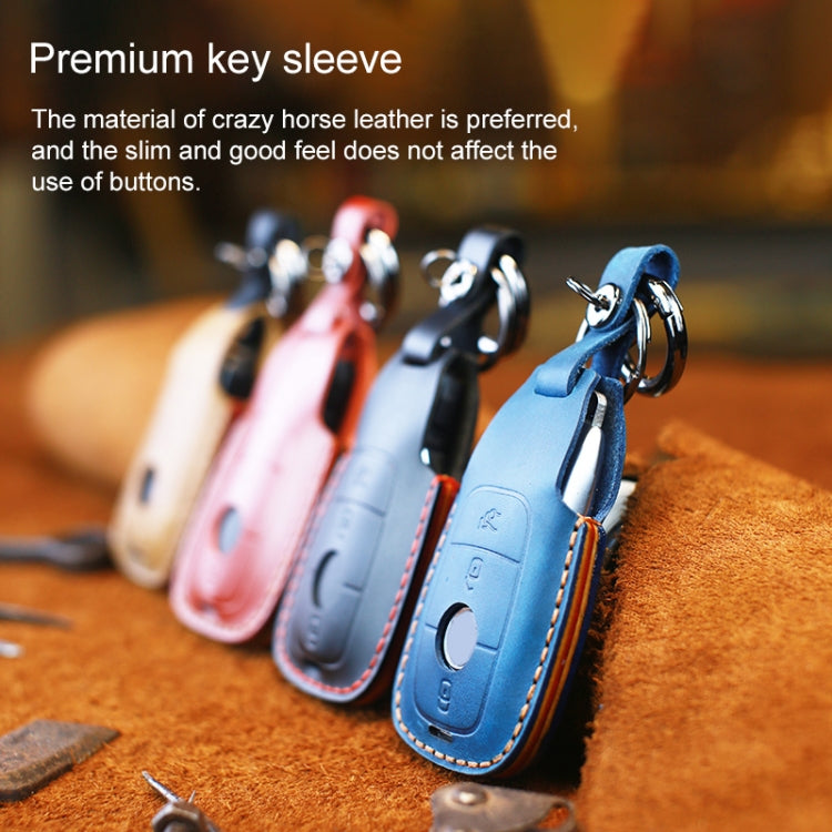 For Mercedes-Benz Colorful Edge Style Car Cowhide Leather Key Protective Cover Key Case (Blue) - Car Key Cases by PMC Jewellery | Online Shopping South Africa | PMC Jewellery | Buy Now Pay Later Mobicred